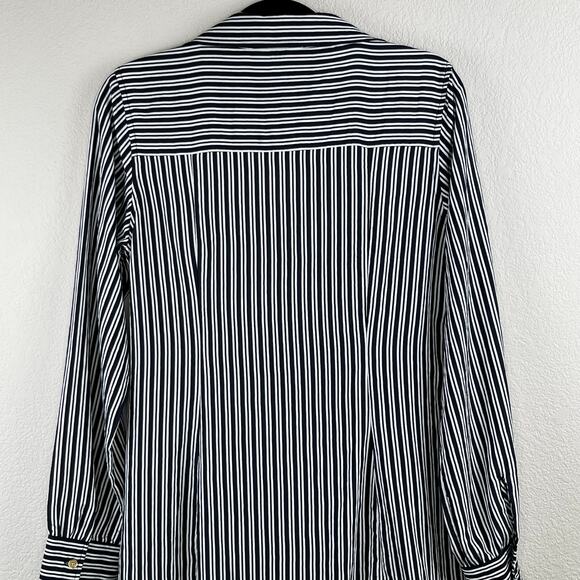 Michael Kors Navy Stripe Tie Front Long Sleeve V-Neck Mini Shirt Dress 4/SM NWT - Picture 10 of 15